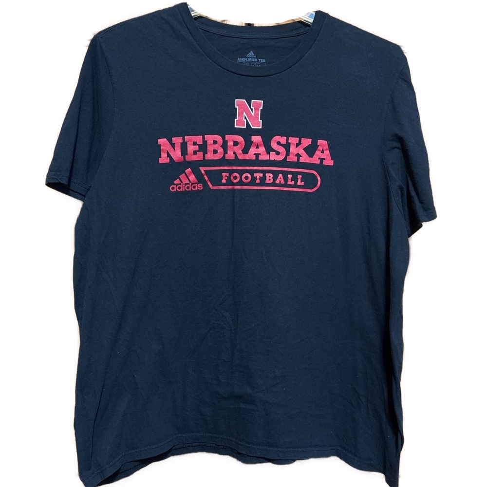 Men’s 2XL Adidas Amplifier Black & Red Nebraska Football Short Sleeve T-shirt
